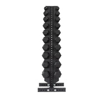 5-50 LB Rubber Hex Dumbbell Set with Vertical Storage Rack (10 Pairs)