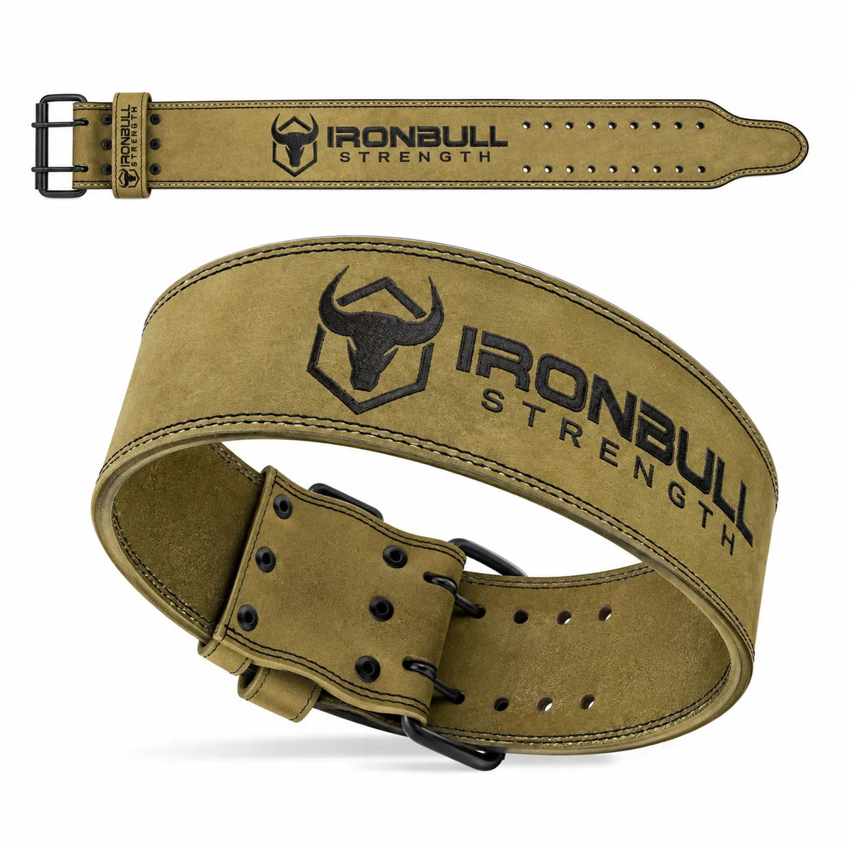 #color_milspec-green | Iron Bull Strength 10mm powerlifting belt in milspec green, front view