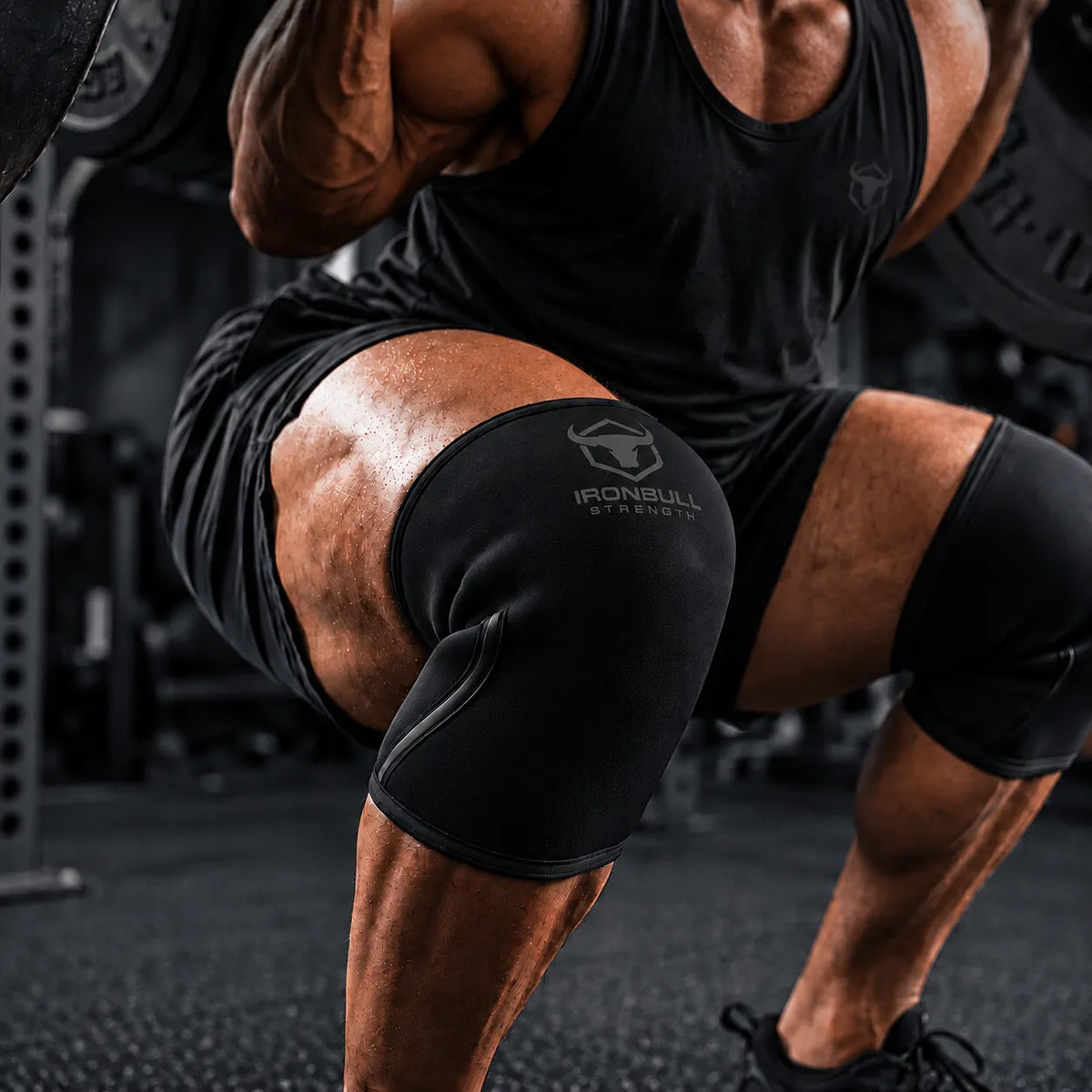 #color_black | Iron Bull Strength 7mm knee sleeves for lifting in black