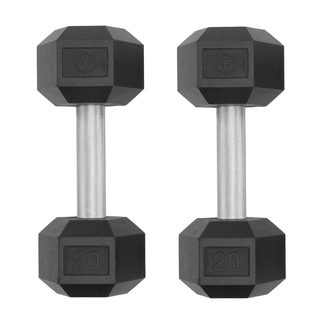 Rubber Hex Dumbbells & Sets (LB)