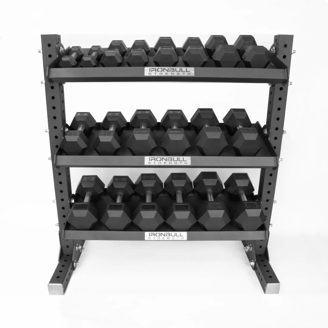 Hex Dumbbell Set With Rack | 5-50LB + 3-Tier | Iron Bull Strength