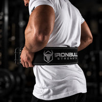 #color_black | Lifter wearing Iron Bull Strength double prong lifting belt during a workout