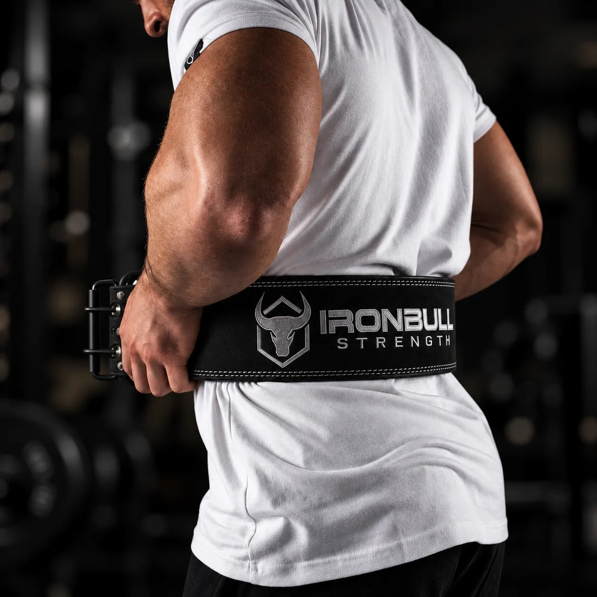 #color_black | Lifter wearing Iron Bull Strength double prong lifting belt during a workout