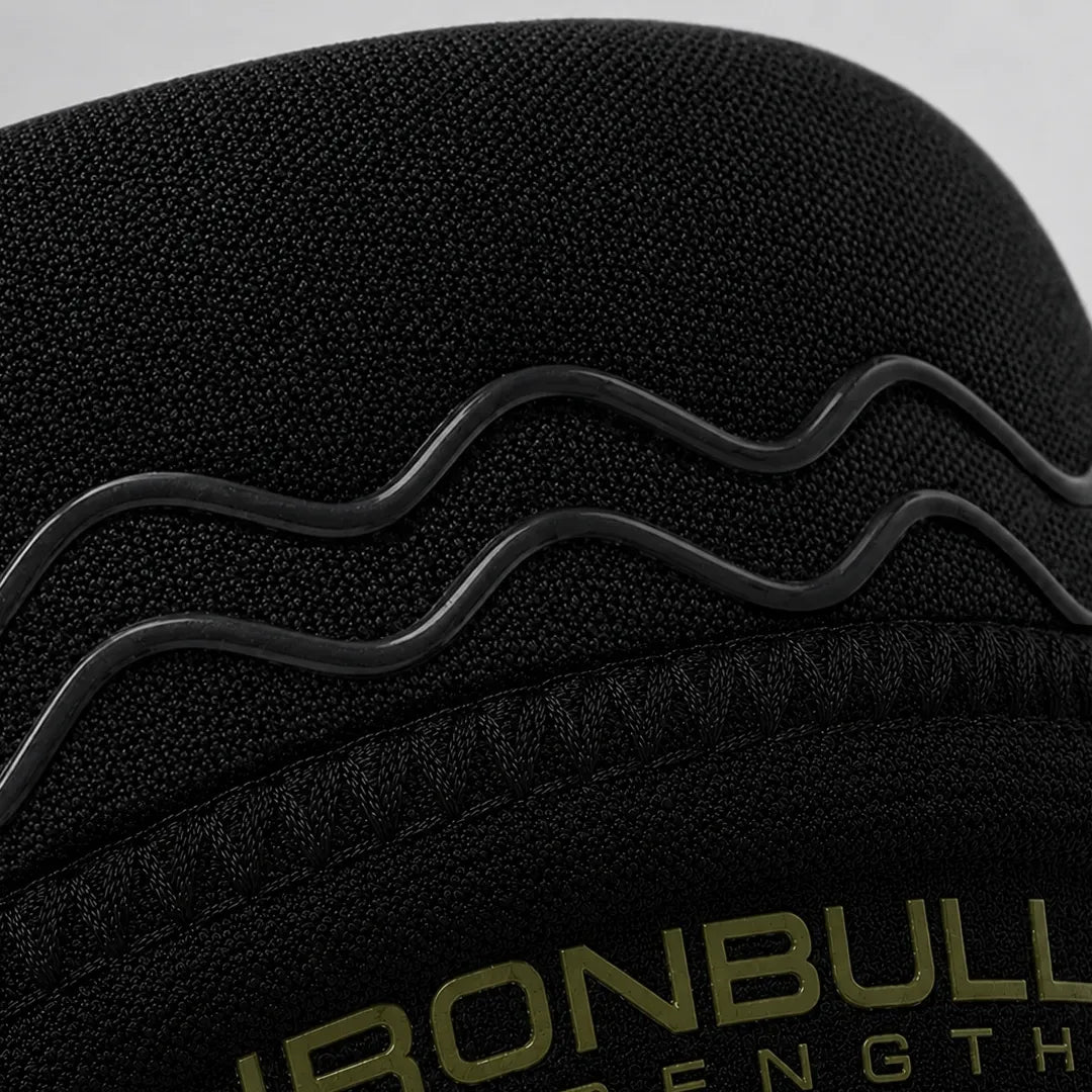 #color_black-milspec-green | Close-up of anti-slip feature on Iron Bull Strength 7mm knee sleeves

