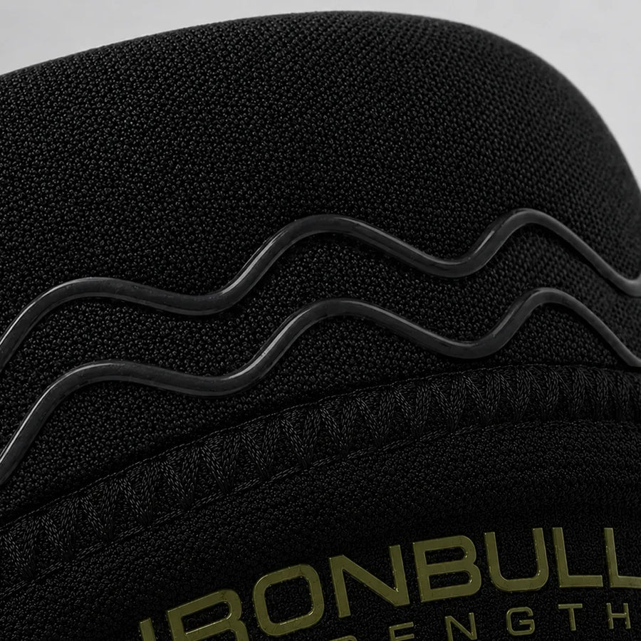 #color_black-milspec-green | Close-up of anti-slip feature on Iron Bull Strength 7mm knee sleeves

