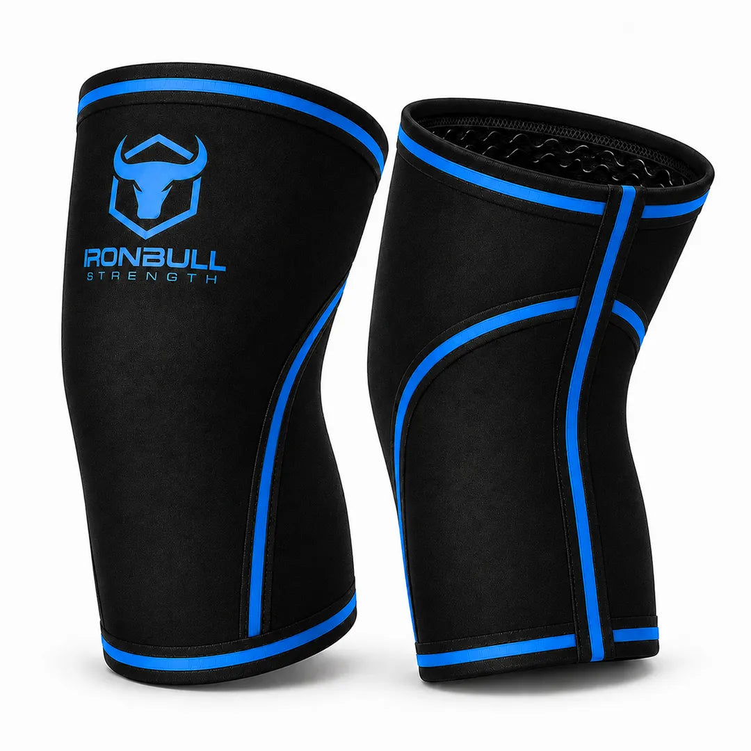 #color_black-olympic-blue | Iron Bull Strength 7mm knee sleeves in black, side view
