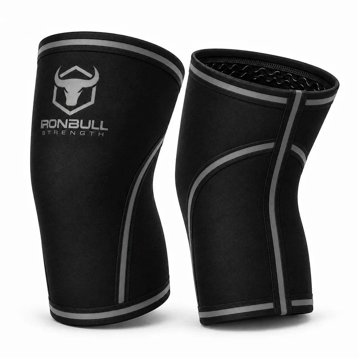 #color_black-gray | Iron Bull Strength 7mm knee sleeves in black, side view
