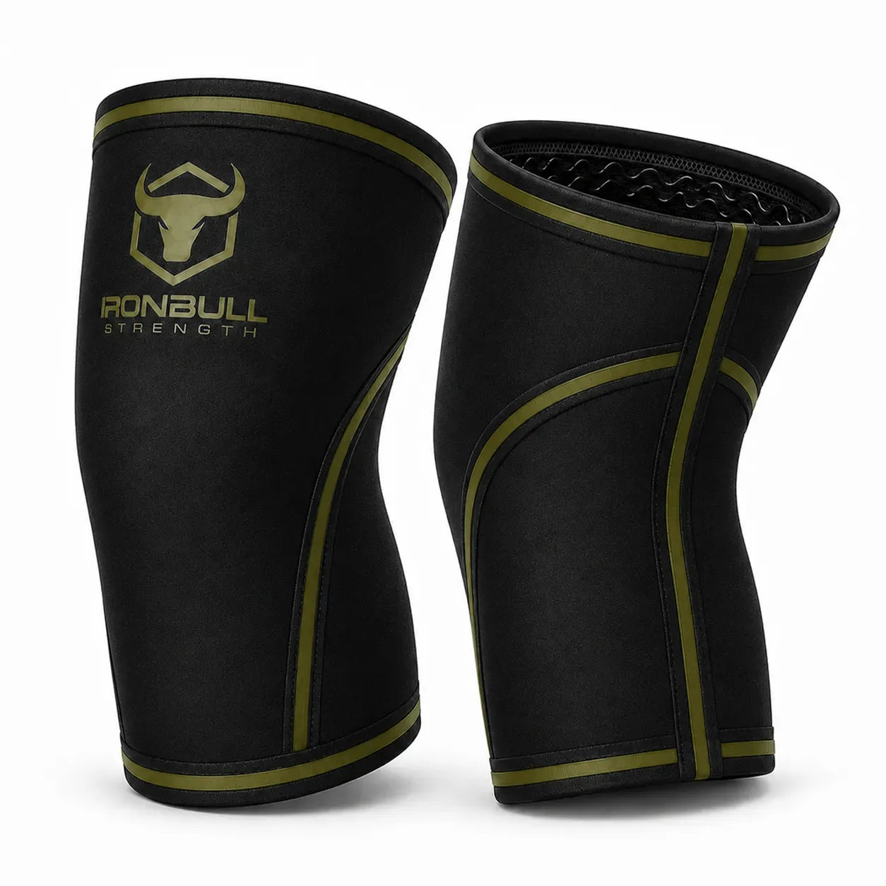 #color_black-milspec-green | Iron Bull Strength 7mm knee sleeves in black, side view
