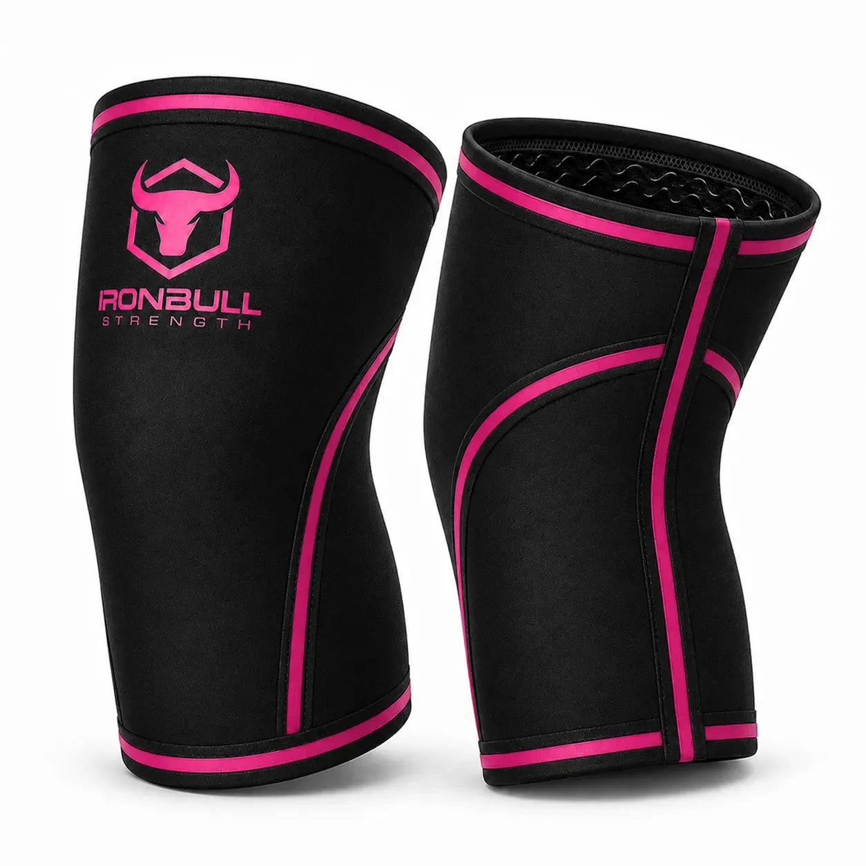 #color_black-pink | Iron Bull Strength 7mm knee sleeves in black, side view
