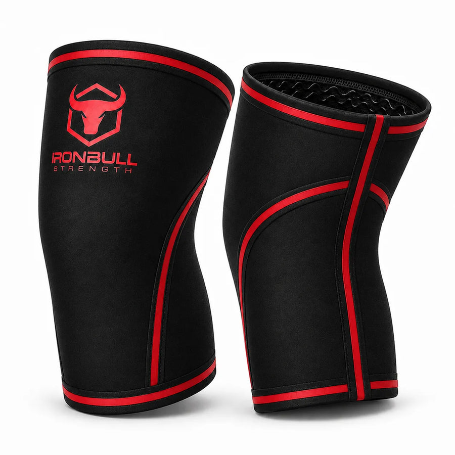 #color_black-red | Iron Bull Strength 7mm knee sleeves in black, side view
