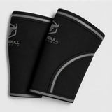 #color_black-gray | Black Iron Bull Strength 7mm knee sleeves showing compression fit
