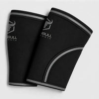 #color_black-gray | Black Iron Bull Strength 7mm knee sleeves showing compression fit
