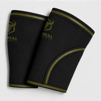 #color_black-milspec-green | Black Iron Bull Strength 7mm knee sleeves showing compression fit
