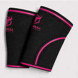#color_black-pink | Black Iron Bull Strength 7mm knee sleeves showing compression fit
