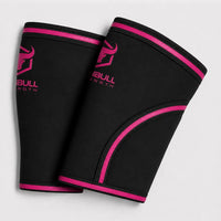 #color_black-pink | Black Iron Bull Strength 7mm knee sleeves showing compression fit
