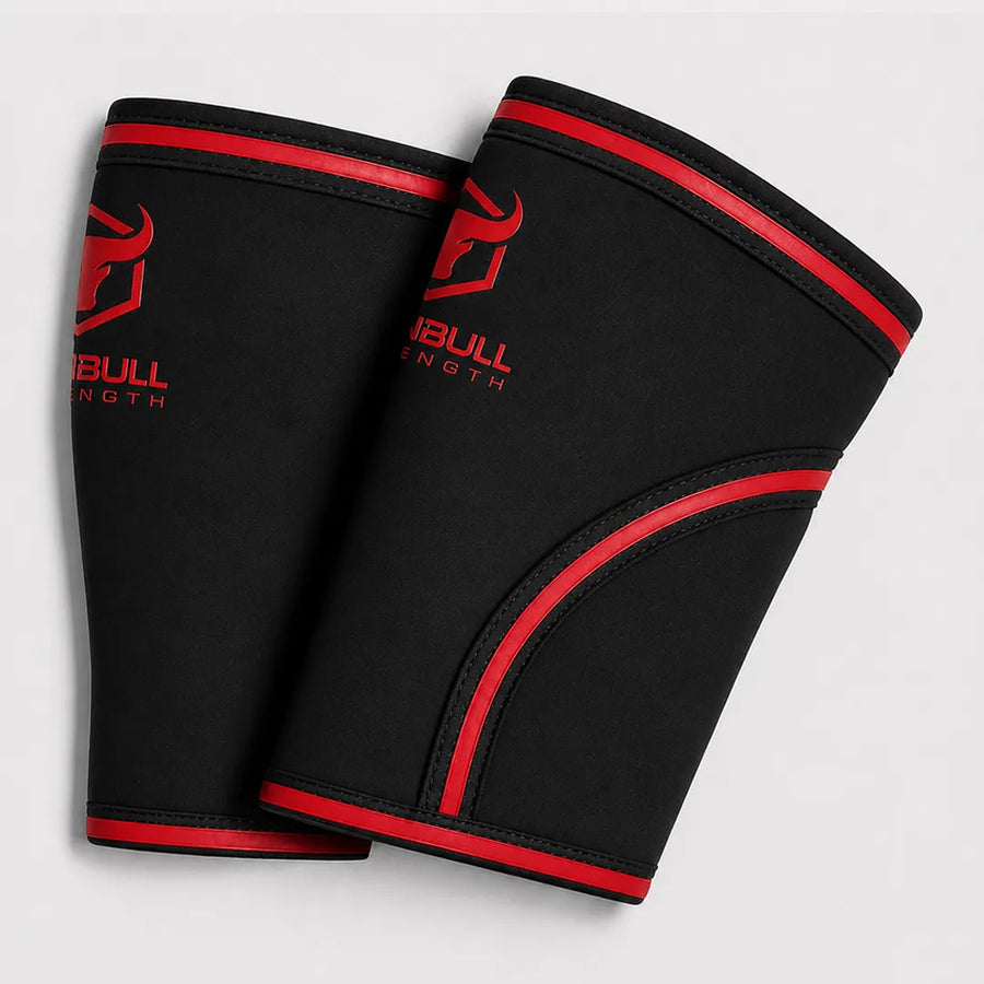 #color_black-red | Black Iron Bull Strength 7mm knee sleeves showing compression fit