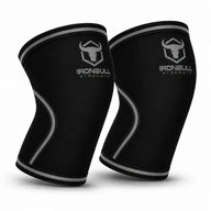 #color_black-gray | Iron Bull Strength 7mm knee sleeves in black, front view
