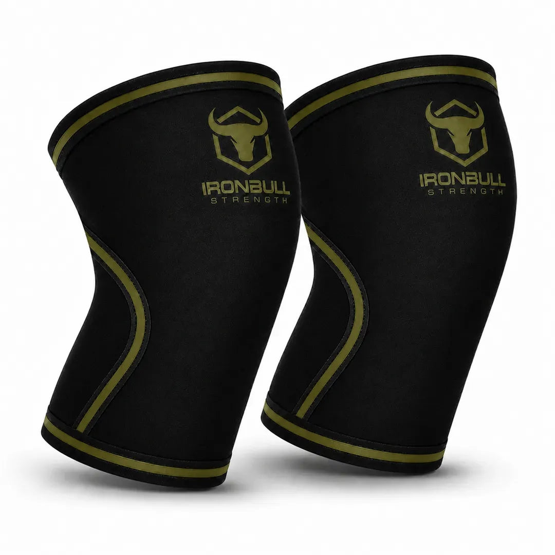 #color_black-milspec-green | Iron Bull Strength 7mm knee sleeves in black, front view
