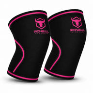 #color_black-pink | Iron Bull Strength 7mm knee sleeves in black, front view
