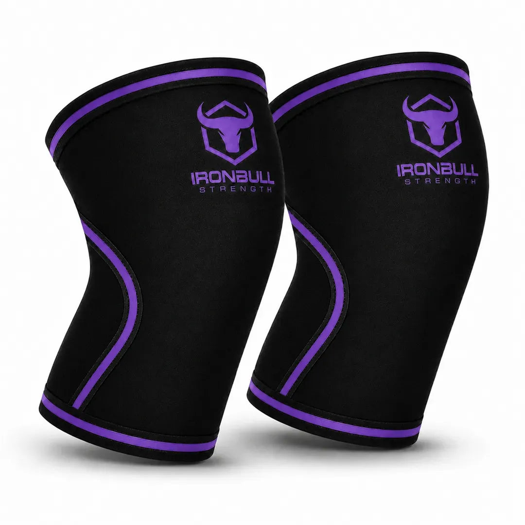 #color_black-purple | Iron Bull Strength 7mm knee sleeves in black, front view
