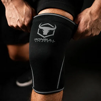 #color_black-grey | Iron Bull Strength 7mm knee sleeves for squats in black, how to wear