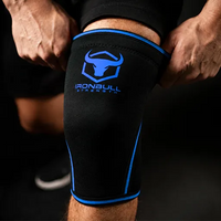 #color_black-olympic-blue | Iron Bull Strength 7mm knee sleeves for squats in black, how to wear